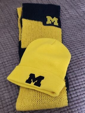 Adidas Yellow and Navy Beanie and Scarf Set